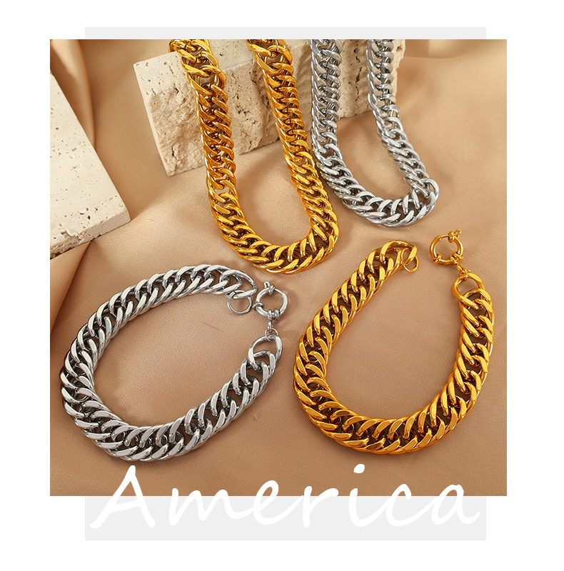 Titanium Steel 18K Gold Plated Simple Style Classic Style Plating Solid Color Bracelets Necklace display picture 2