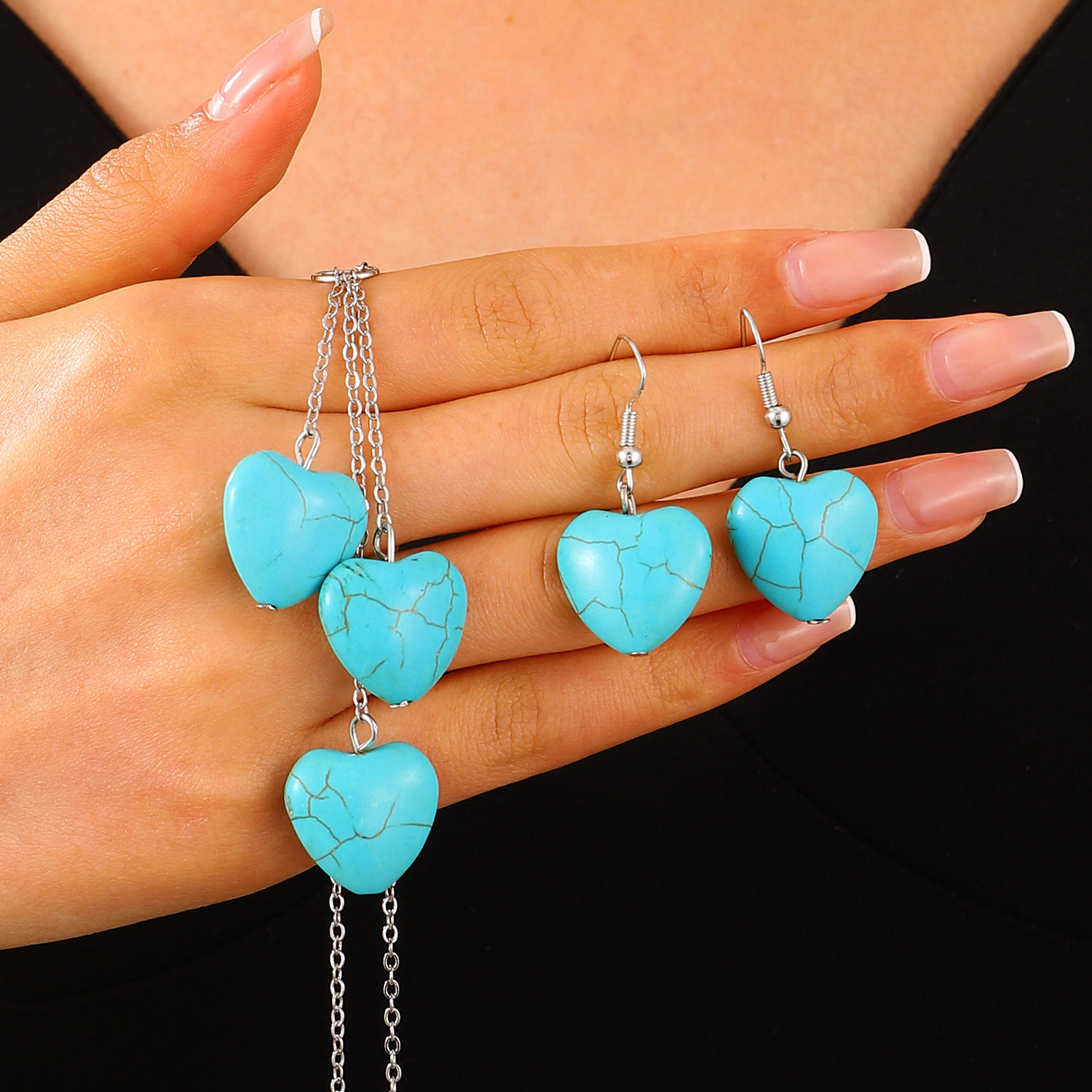 Vintage Style Ethnic Style Bohemian Heart Shape Butterfly Alloy Turquoise Women's Earrings Necklace display picture 1