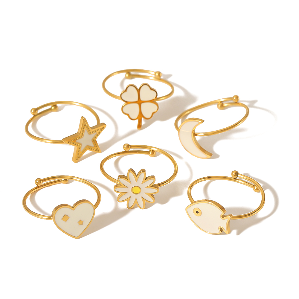 IG Style Simple Style Classic Style Pentagram Heart Shape Flower 304 Stainless Steel 18K Gold Plated Open Rings In Bulk display picture 6
