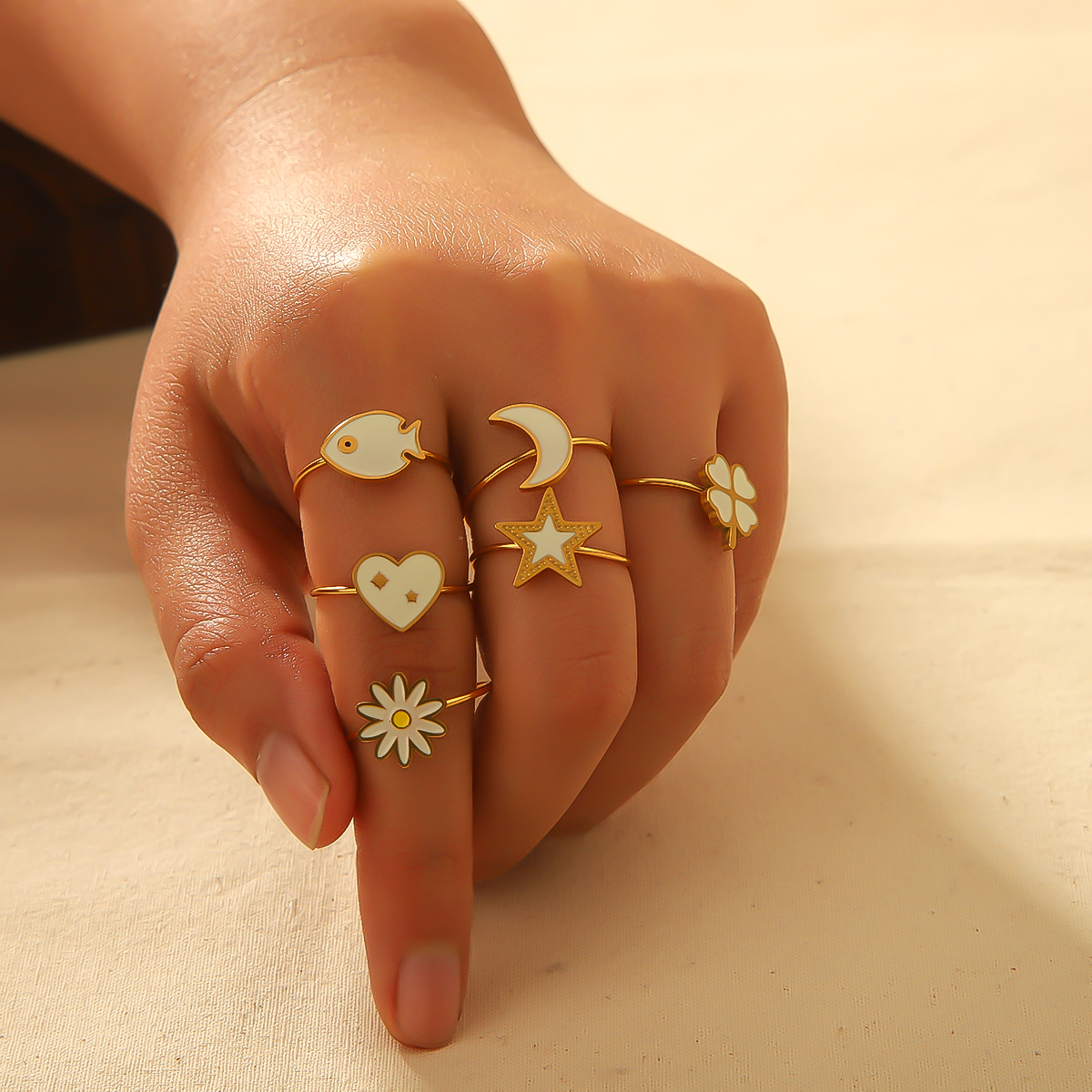 IG Style Simple Style Classic Style Pentagram Heart Shape Flower 304 Stainless Steel 18K Gold Plated Open Rings In Bulk display picture 5
