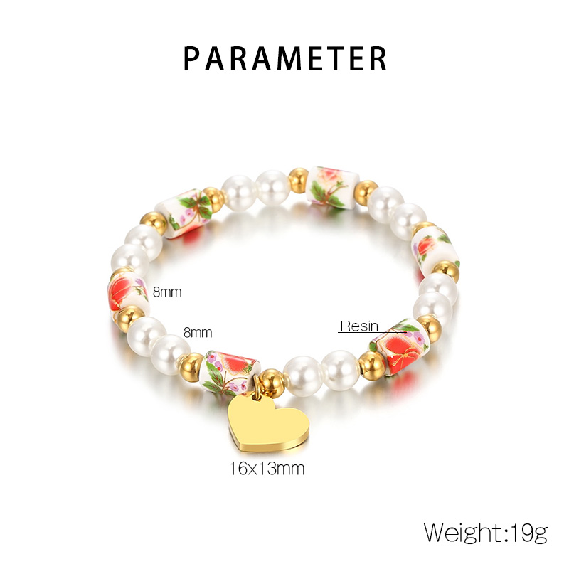 Vintage Style Classic Style Round Heart Shape 304 Stainless Steel Resin Beaded 18K Gold Plated Women's Bracelets display picture 1