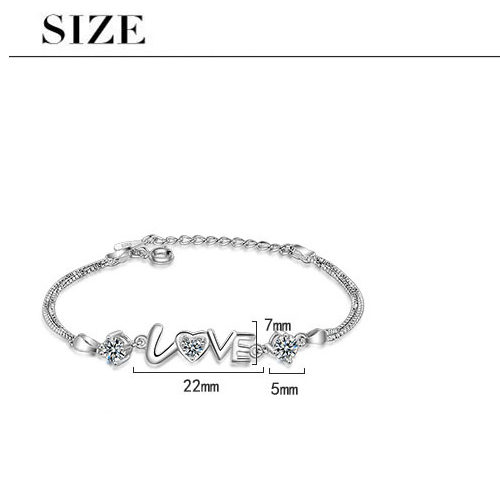 Wholesale Fairy Style Elegant Lady Letter Heart Shape Copper Inlay White Gold Plated Zircon Bracelets display picture 11