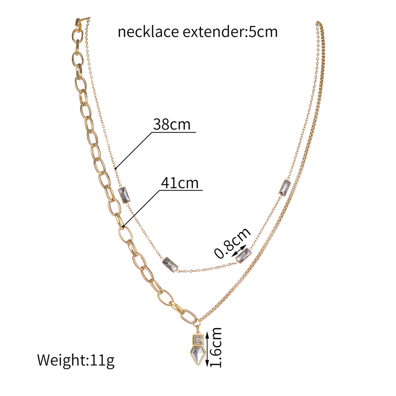 Wholesale Jewelry Elegant Rectangle Steel Rhinestones 18K Gold Plated Plating Inlay Layered Necklaces display picture 1