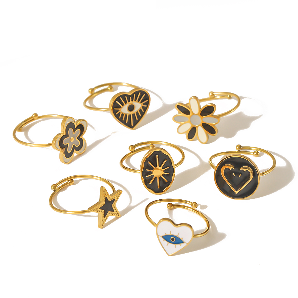 IG Style Simple Style Classic Style Pentagram Heart Shape Flower 304 Stainless Steel 18K Gold Plated Open Rings In Bulk display picture 5