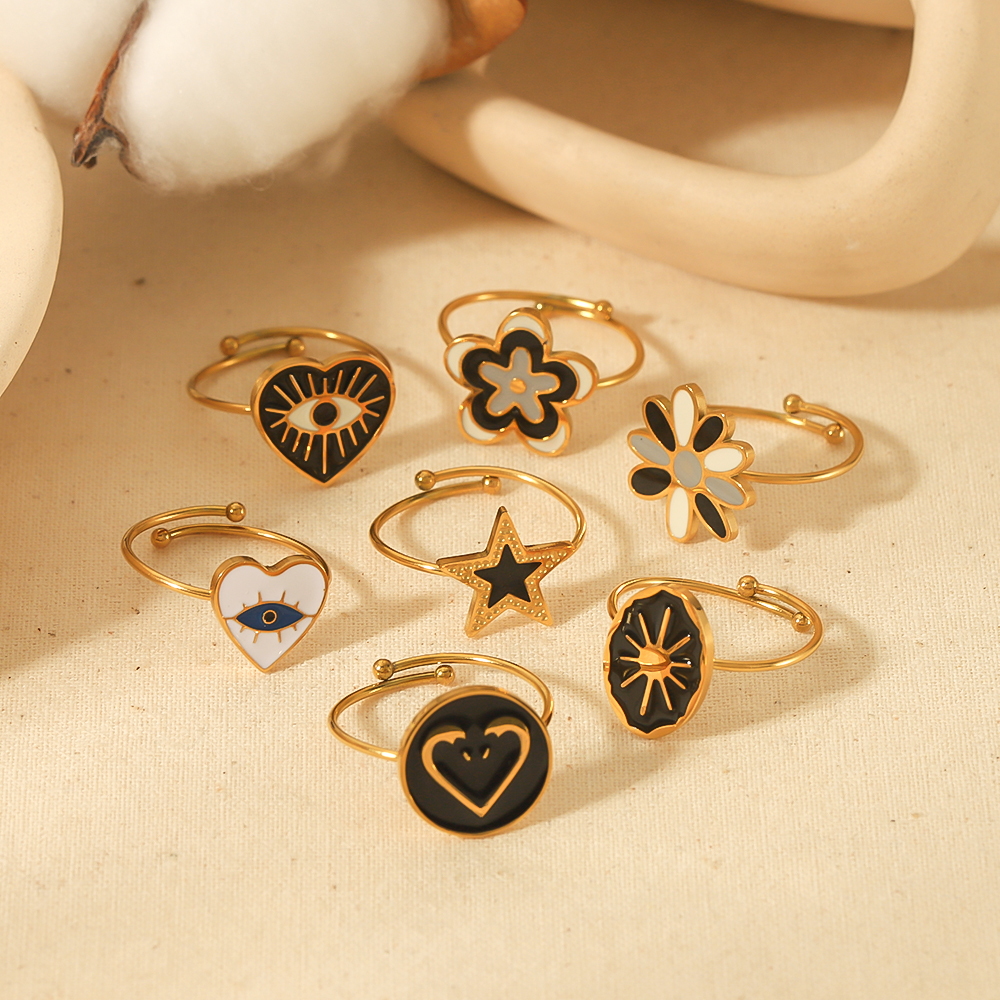 IG Style Simple Style Classic Style Pentagram Heart Shape Flower 304 Stainless Steel 18K Gold Plated Open Rings In Bulk display picture 1