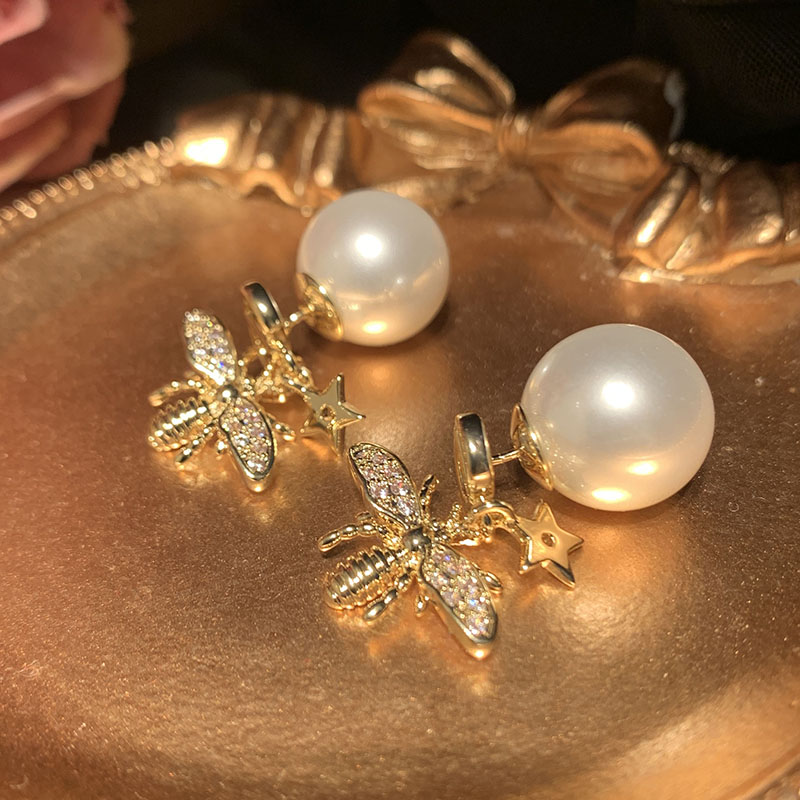 1 Paire Élégant Dame Style Moderne Abeille Incruster Le Cuivre Perles Artificielles Zircon Boucles D'Oreilles display picture 2