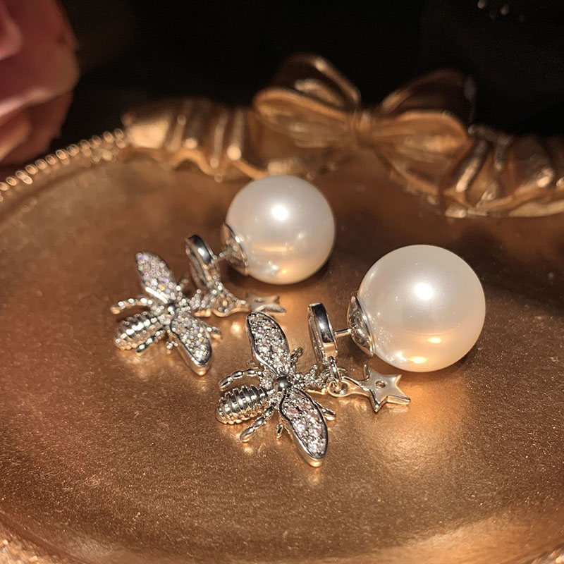 1 Paire Élégant Dame Style Moderne Abeille Incruster Le Cuivre Perles Artificielles Zircon Boucles D'Oreilles display picture 7