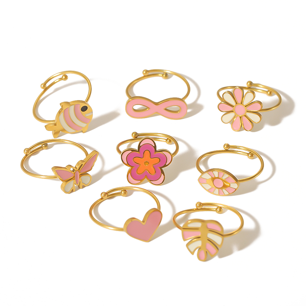 IG Style Cute Classic Style Heart Shape Butterfly Fish 304 Stainless Steel 18K Gold Plated Open Rings In Bulk display picture 6