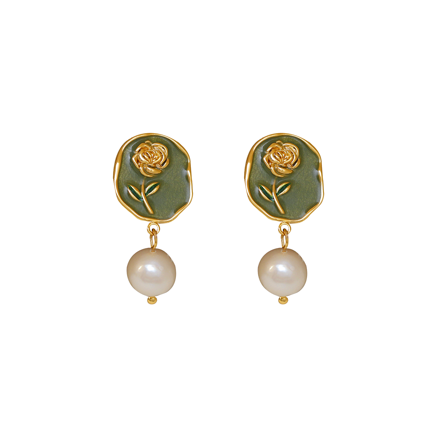 1 Pair Elegant Vintage Style Lady Rose Enamel Inlay Copper Freshwater Pearl Drop Earrings display picture 2