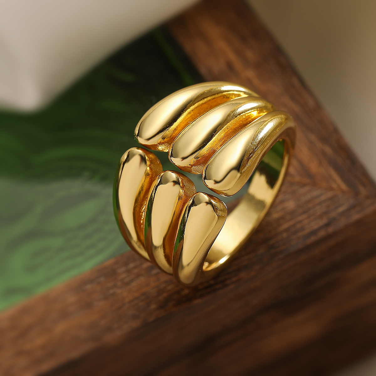 Kupfer 18 Karat Vergoldet Retro Einfacher Stil Pendeln Überzug Geometrisch Offener Ring display picture 6