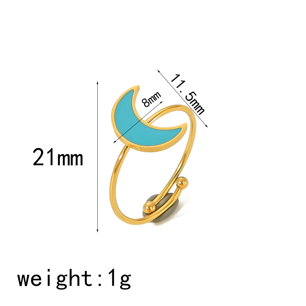 IG Style Cute Classic Style Moon Heart Shape Flower 304 Stainless Steel 18K Gold Plated Open Rings In Bulk display picture 5