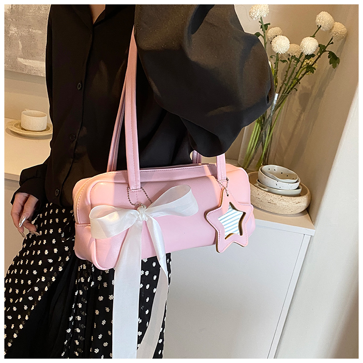 Women's Medium Pu Leather Star Solid Color Streetwear Bowknot Cylindrical Zipper Underarm Bag display picture 12