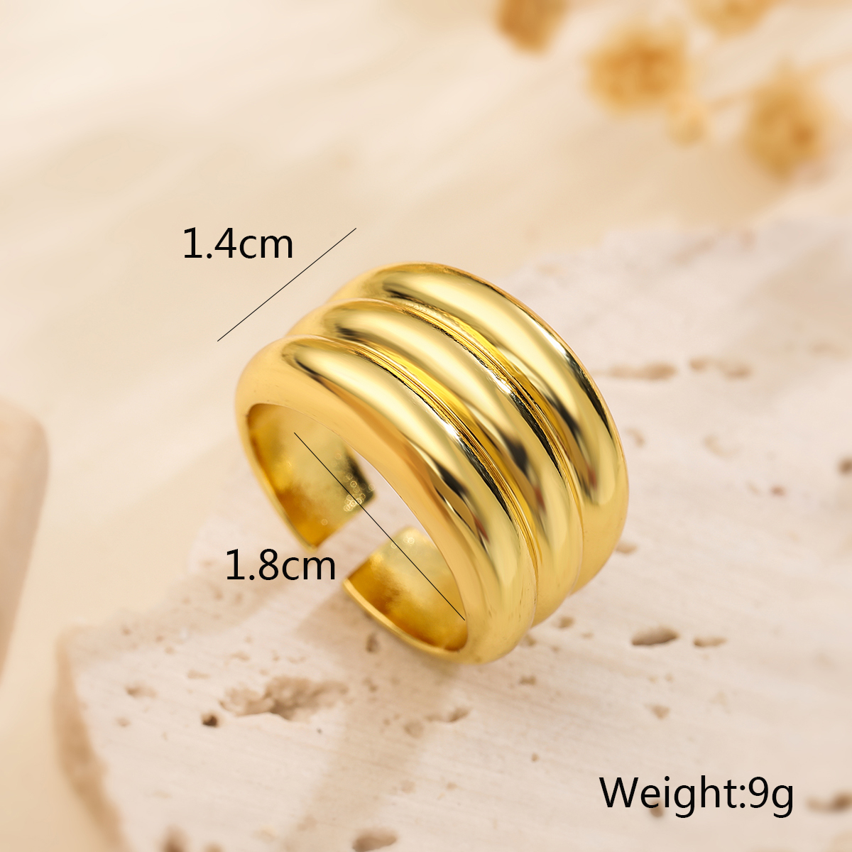 Kupfer 18 Karat Vergoldet Retro Einfacher Stil Pendeln Überzug Geometrisch Offener Ring display picture 3