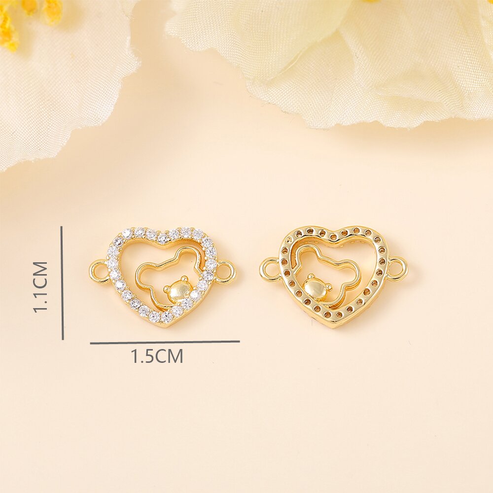 1 Piece 15*11mm Copper Zircon 18K Gold Plated White Gold Plated Bear Heart Shape Polished Pendant display picture 2