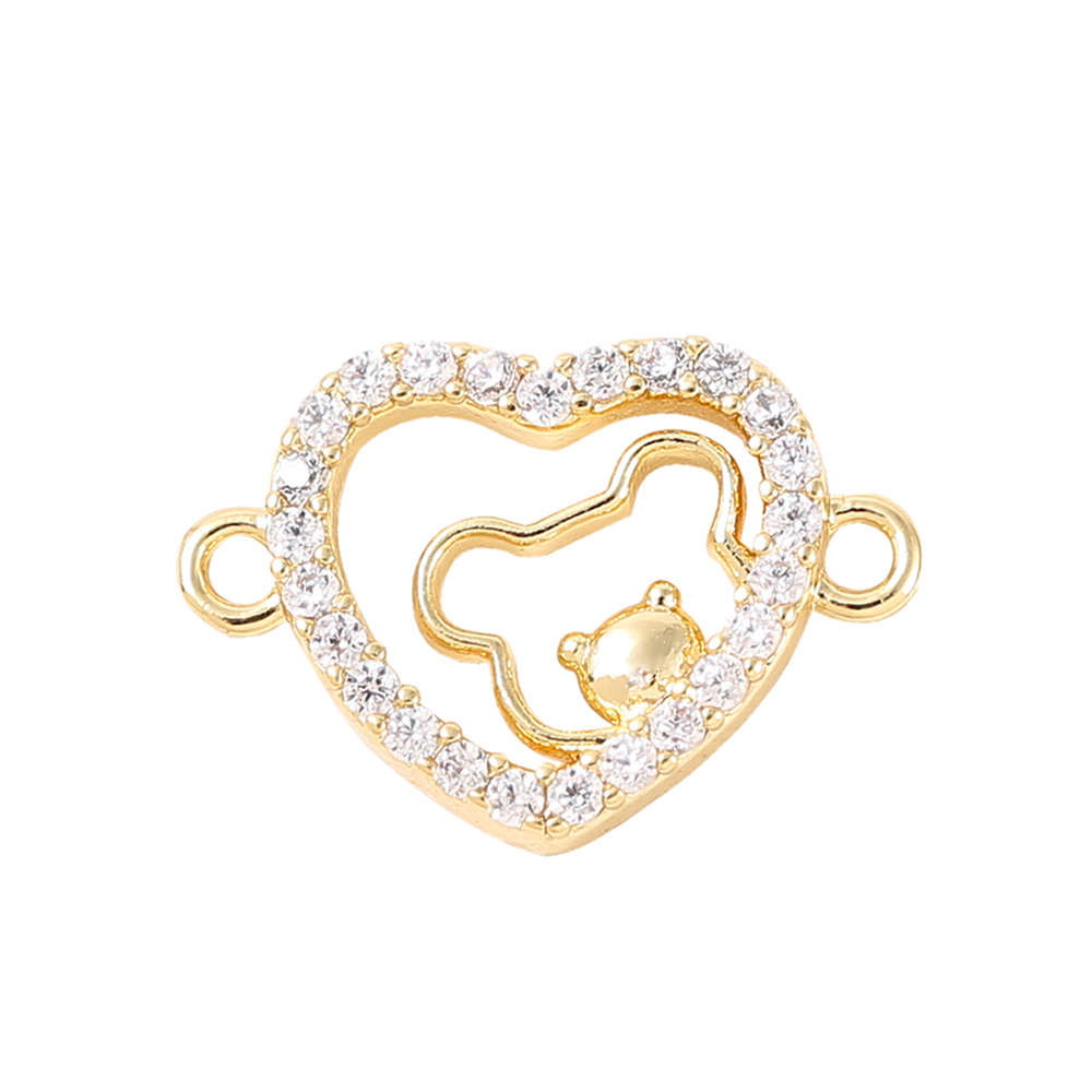 1 Piece 15*11mm Copper Zircon 18K Gold Plated White Gold Plated Bear Heart Shape Polished Pendant display picture 6