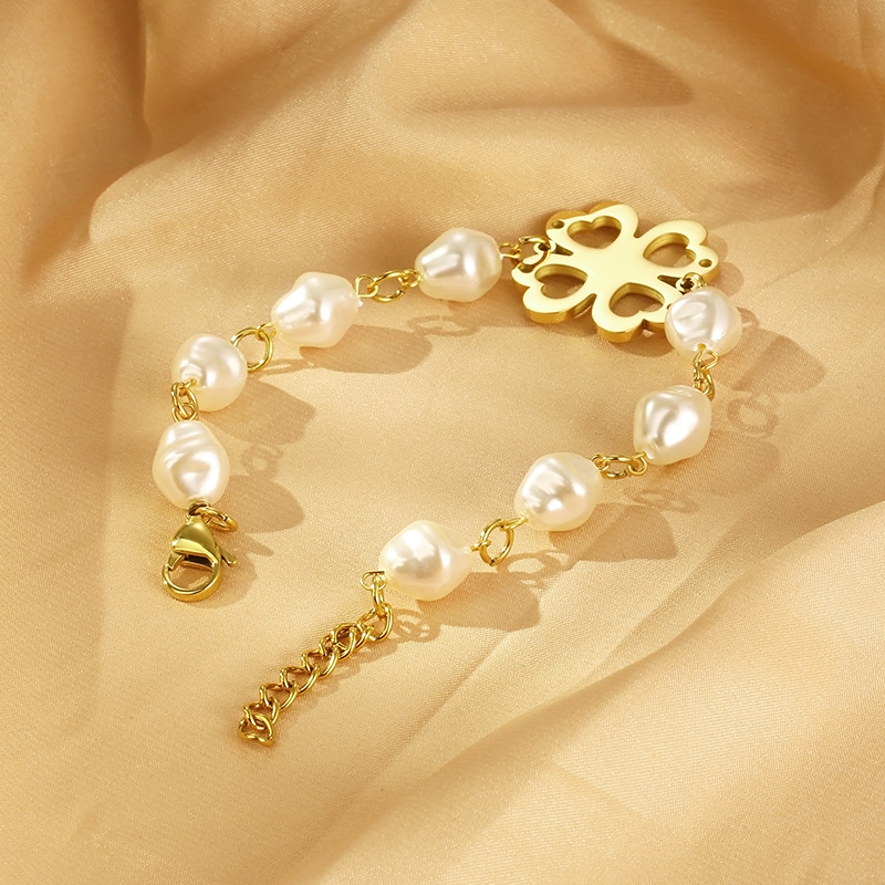 304 Stainless Steel Resin Simple Style Beaded Hollow Out Flower Bracelets display picture 9