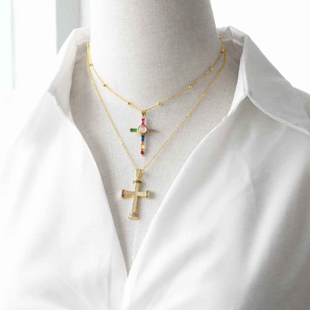 Copper 18K Gold Plated Modern Style Simple Style Plating Inlay Cross Zircon Pendant Necklace display picture 3