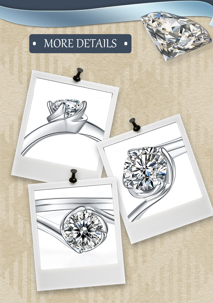 الفضة الاسترليني لامع شهادة GRA تصفيح ترصيع مستدير الماس المزروع في المختبر مويسانيتي خواتم display picture 11