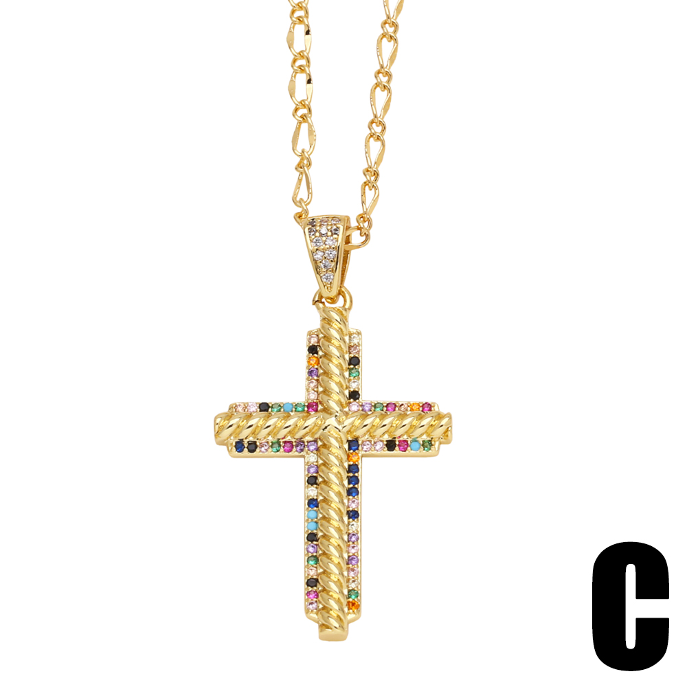 Copper 18K Gold Plated Modern Style Simple Style Plating Inlay Cross Zircon Pendant Necklace display picture 6