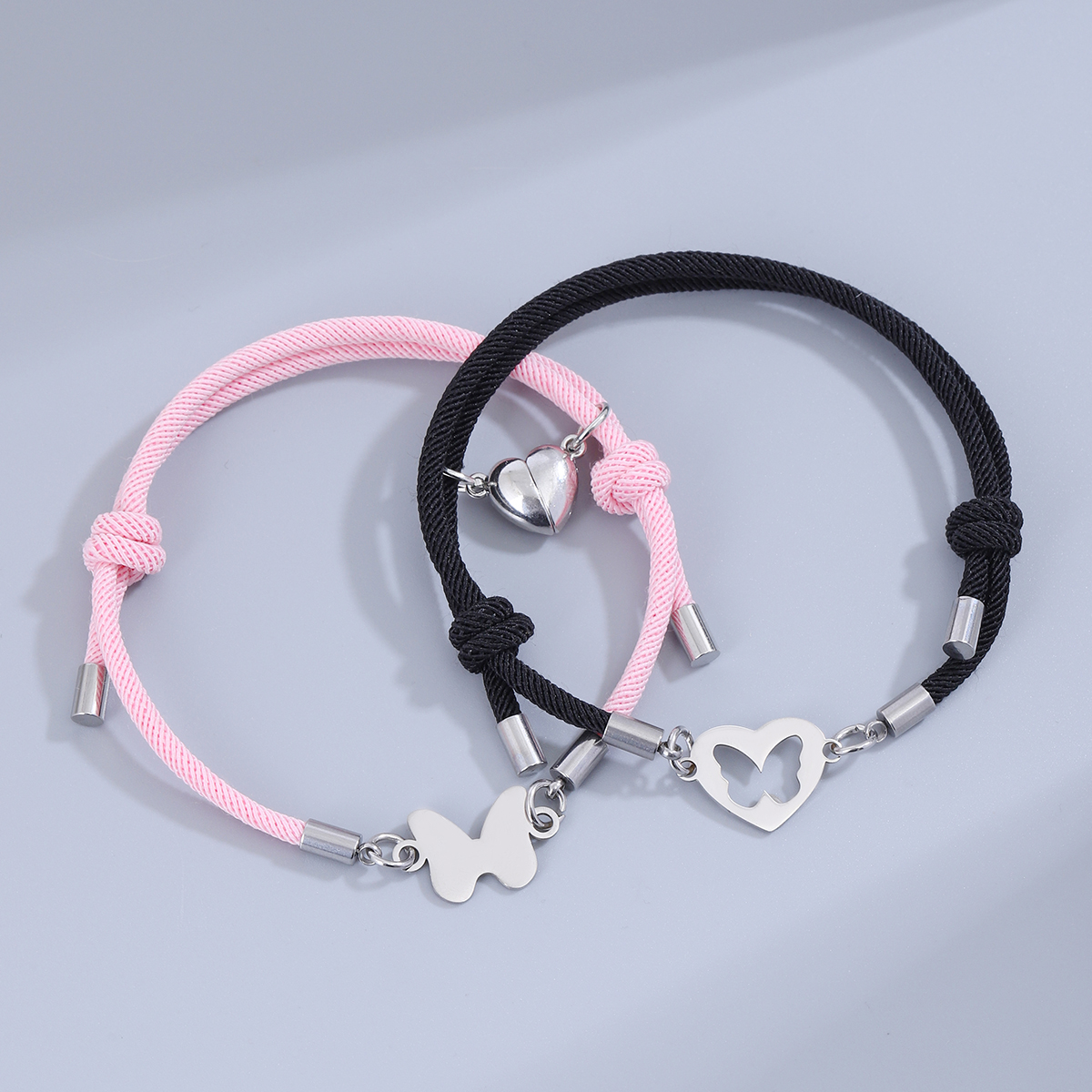 Sweet Simple Style Heart Shape Butterfly Alloy Rope Magnetic Hollow Out Couple Bracelets display picture 2