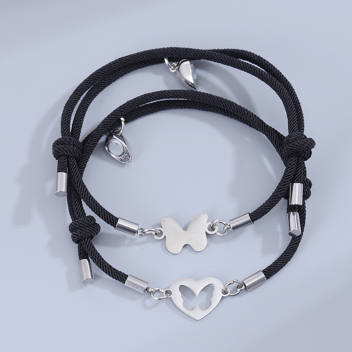 Sweet Simple Style Heart Shape Butterfly Alloy Rope Magnetic Hollow Out Couple Bracelets display picture 9