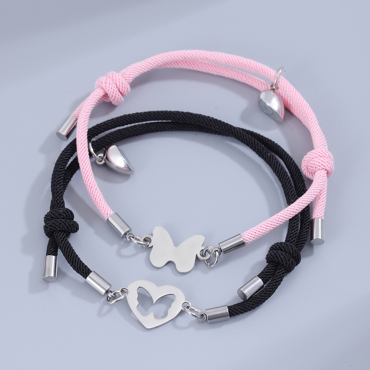 Sweet Simple Style Heart Shape Butterfly Alloy Rope Magnetic Hollow Out Couple Bracelets display picture 4