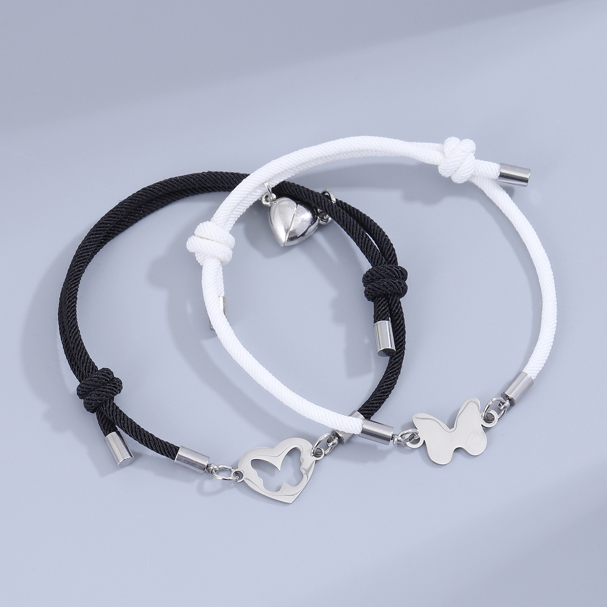 Sweet Simple Style Heart Shape Butterfly Alloy Rope Magnetic Hollow Out Couple Bracelets display picture 3