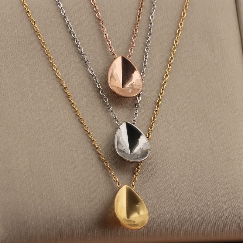 304 Stainless Steel 18K Gold Plated Basic Modern Style Classic Style Water Droplets Solid Color Earrings Necklace display picture 8