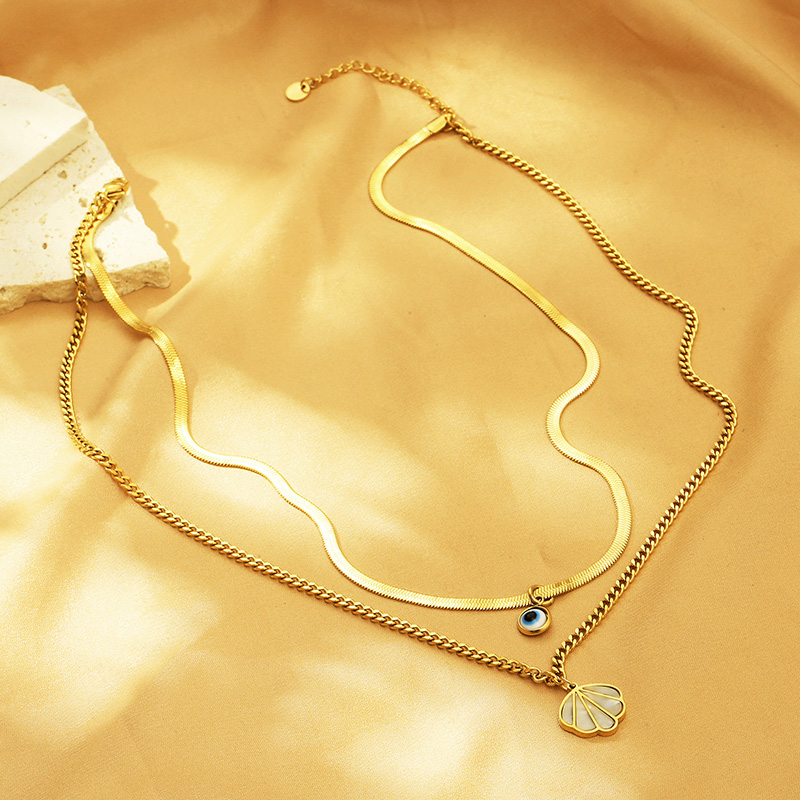 Edelstahl 304 18 Karat Vergoldet Einfacher Stil Inlay Herzform Auge Hülse Hülse Armbänder Halskette display picture 6