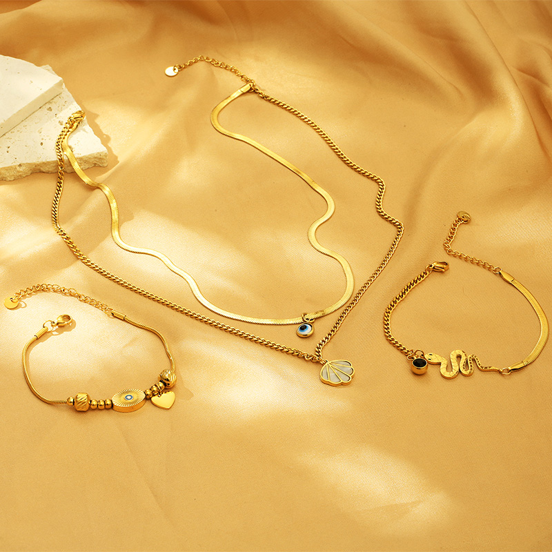 Edelstahl 304 18 Karat Vergoldet Einfacher Stil Inlay Herzform Auge Hülse Hülse Armbänder Halskette display picture 5