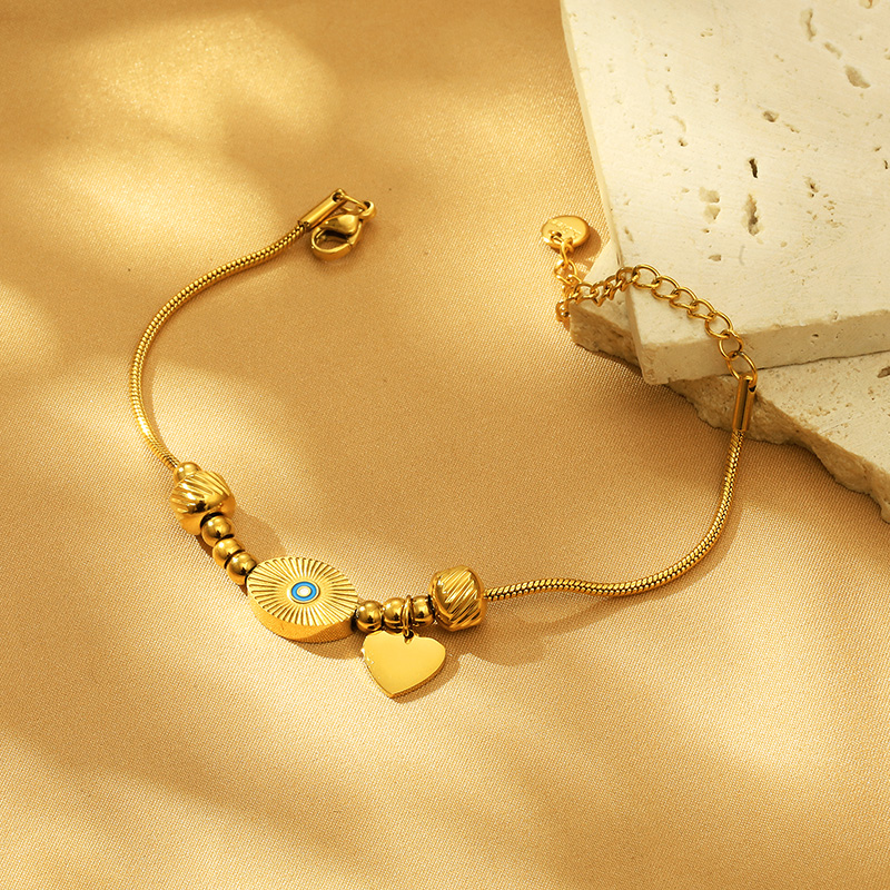 Edelstahl 304 18 Karat Vergoldet Einfacher Stil Inlay Herzform Auge Hülse Hülse Armbänder Halskette display picture 9