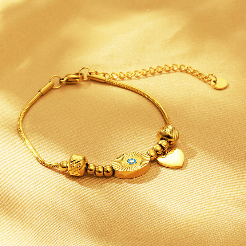 Edelstahl 304 18 Karat Vergoldet Einfacher Stil Inlay Herzform Auge Hülse Hülse Armbänder Halskette display picture 12