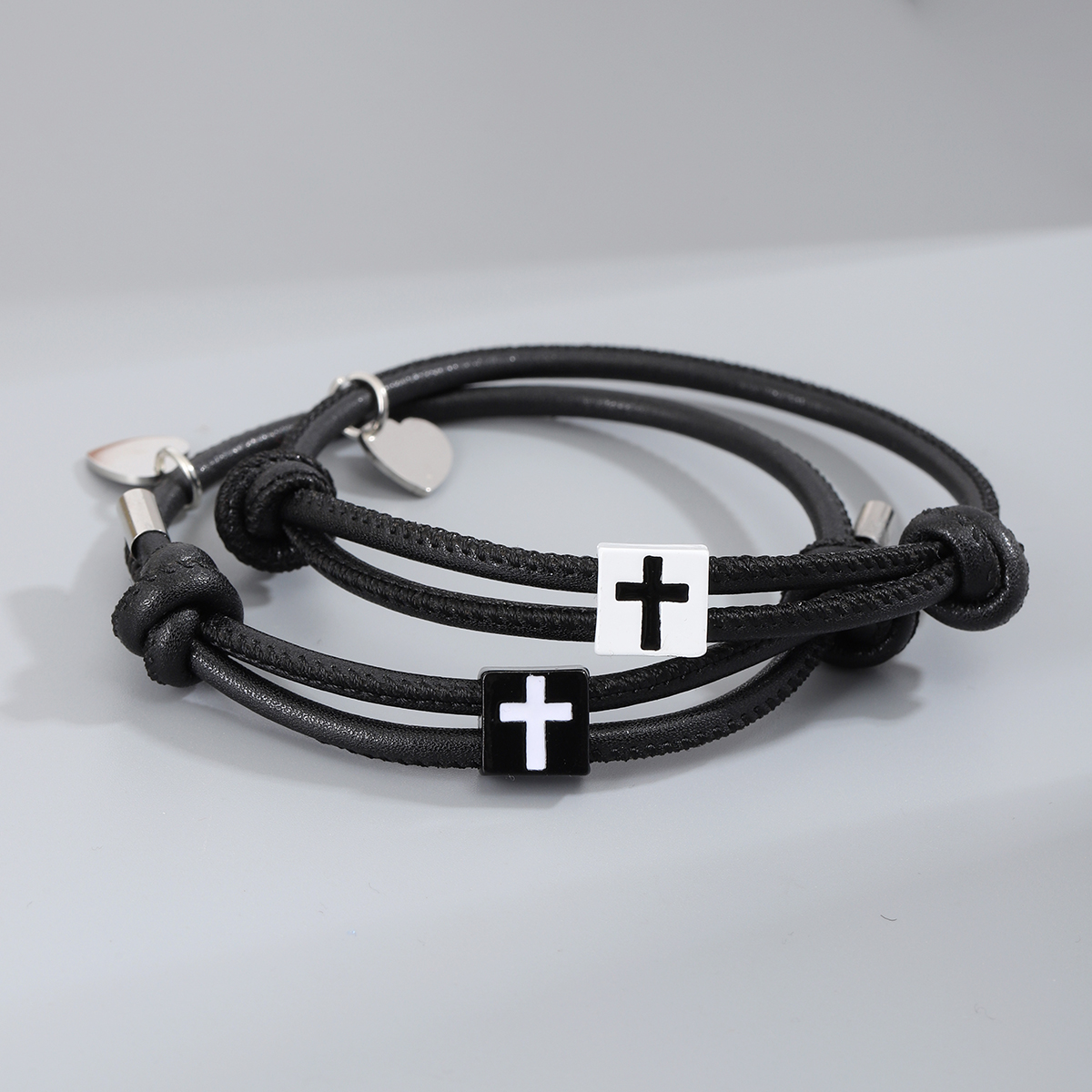 Casual Simple Style Cross Heart Shape Alloy Rope Couple Bracelets display picture 2