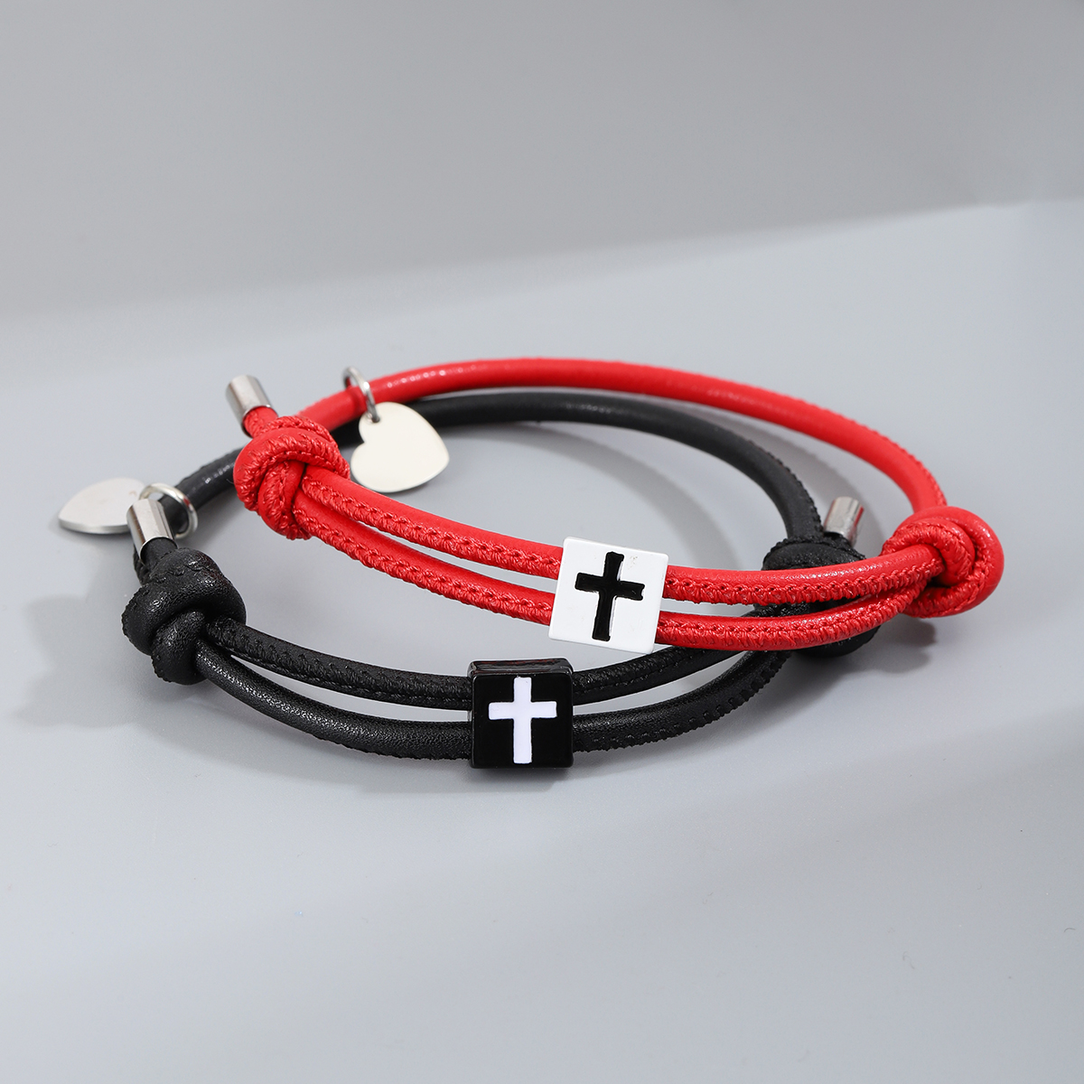 Casual Simple Style Cross Heart Shape Alloy Rope Couple Bracelets display picture 5