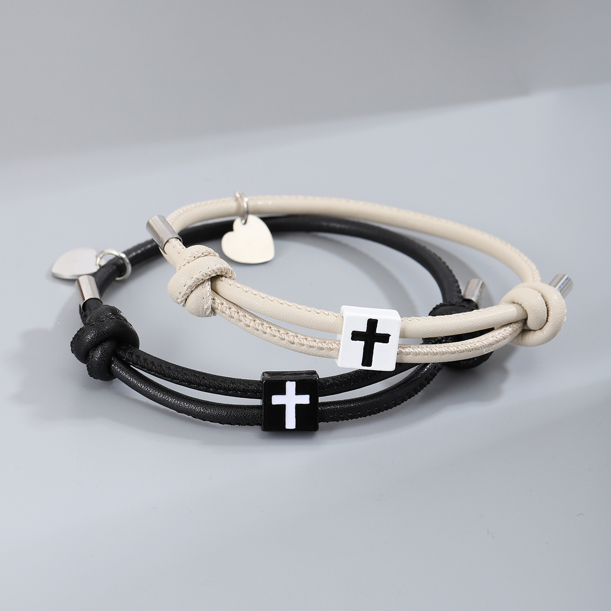 Casual Simple Style Cross Heart Shape Alloy Rope Couple Bracelets display picture 4