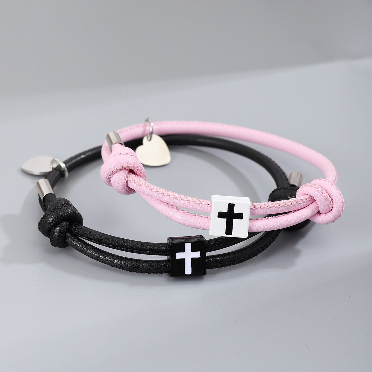 Casual Simple Style Cross Heart Shape Alloy Rope Couple Bracelets display picture 3