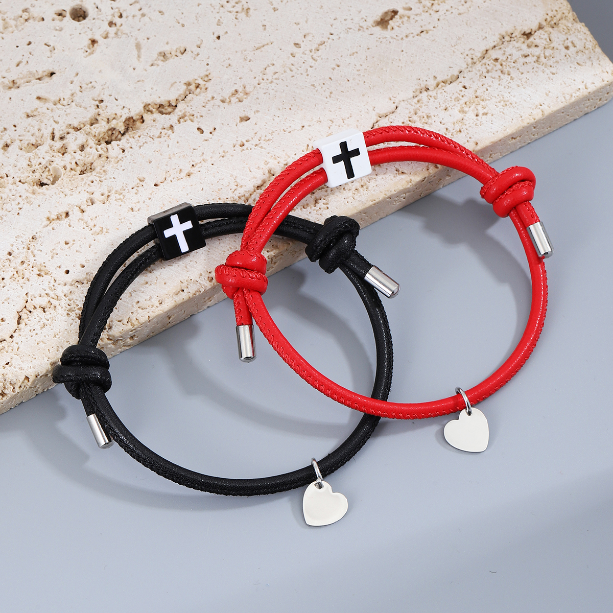 Casual Simple Style Cross Heart Shape Alloy Rope Couple Bracelets display picture 8