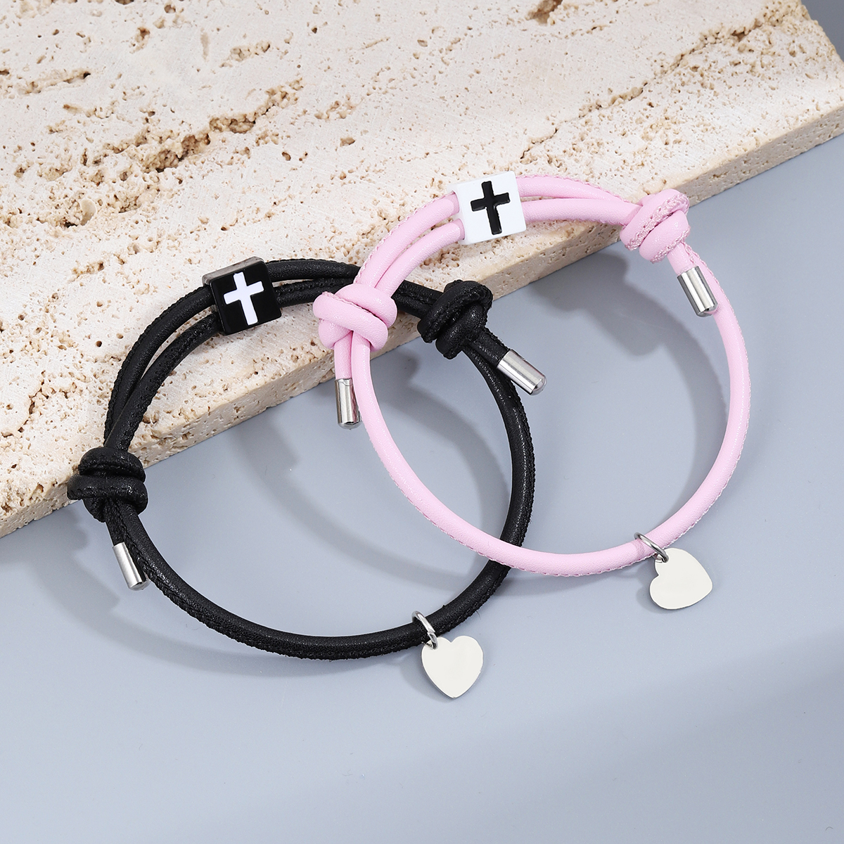 Casual Simple Style Cross Heart Shape Alloy Rope Couple Bracelets display picture 9