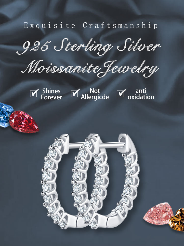 1 Paar Einfacher Stil Glänzend Kreis GRA-Zertifikat Inlay Sterling Silber Moissanit Überzogen Mit Rhodium Ohrringe display picture 1