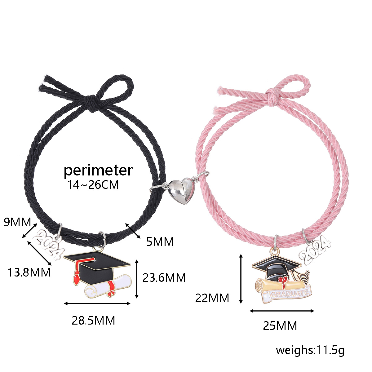 Casual Doctoral Cap Number Alloy Rope Enamel Magnetic Couple Bracelets display picture 1