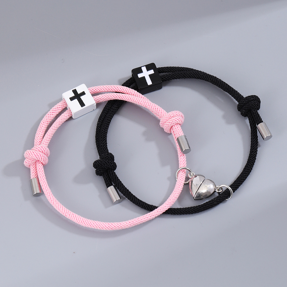 Casual Simple Style Cross Heart Shape Alloy Rope Magnetic Couple Bracelets display picture 4