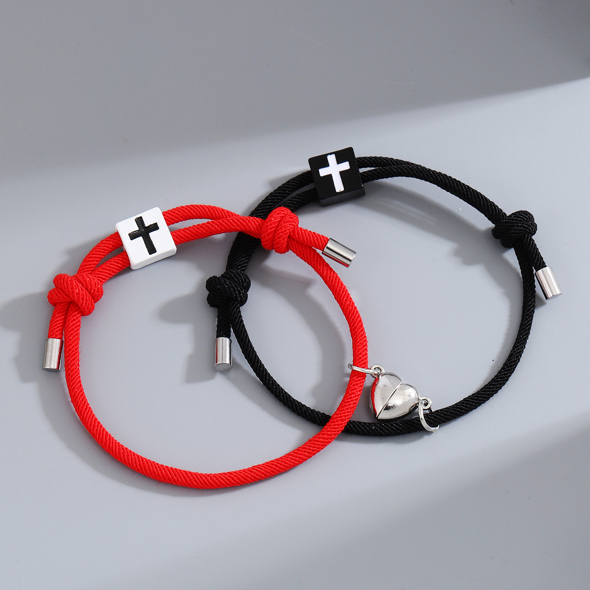 Casual Simple Style Cross Heart Shape Alloy Rope Magnetic Couple Bracelets display picture 5