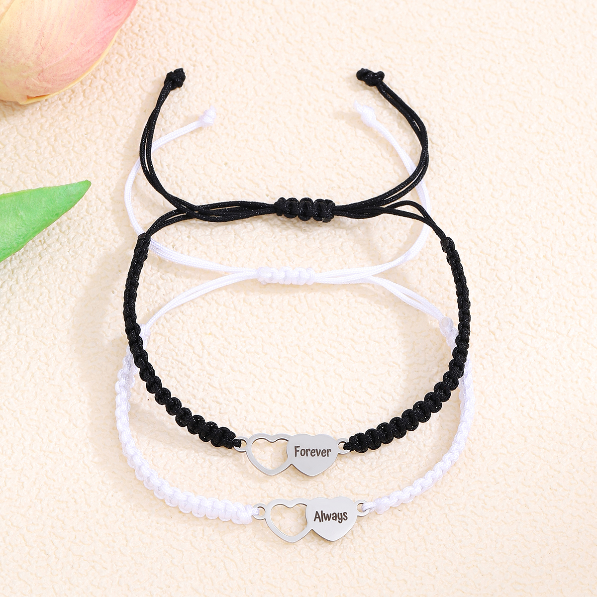 Casual Simple Style Letter Heart Shape Alloy Rope Braid Hollow Out Couple Bracelets display picture 4