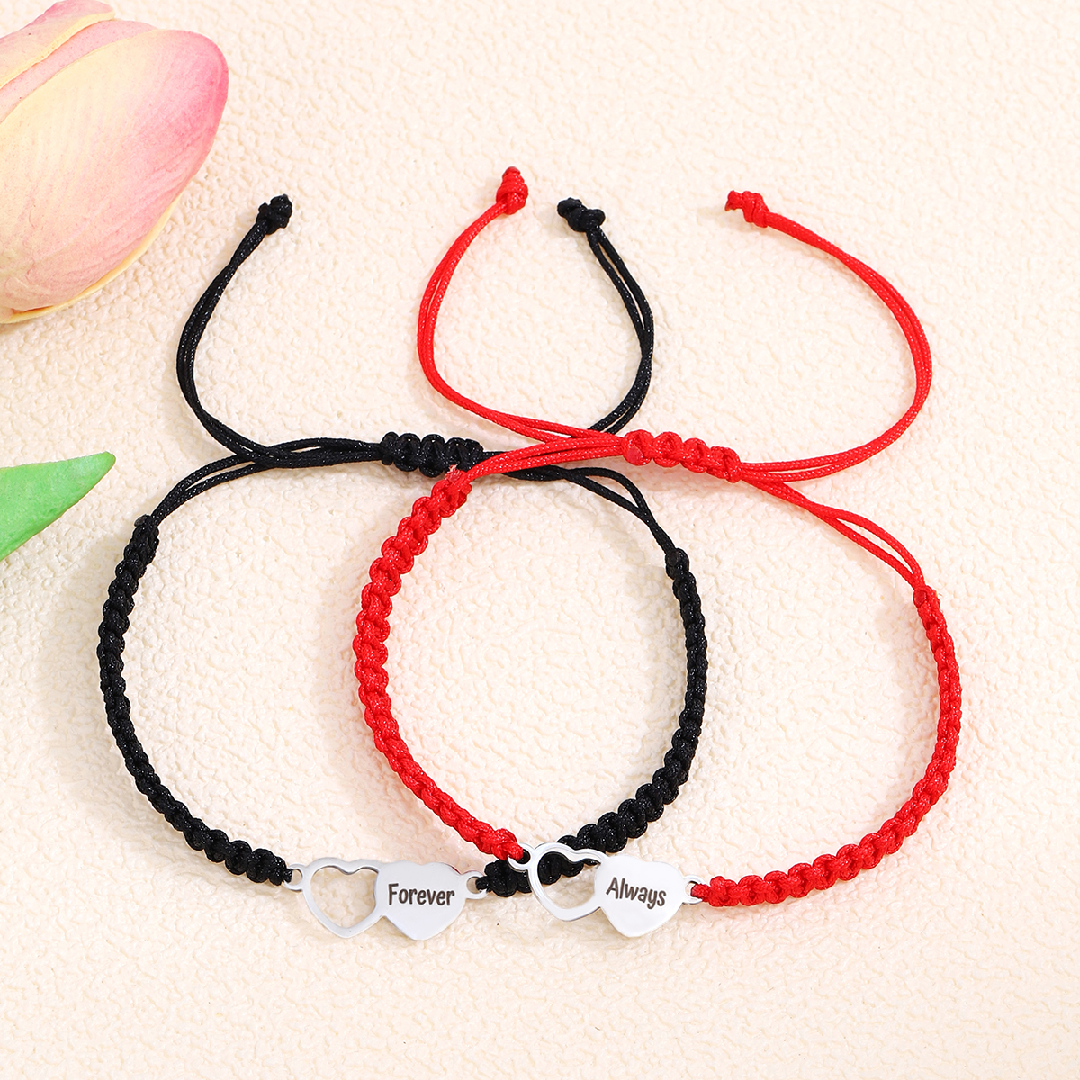 Casual Simple Style Letter Heart Shape Alloy Rope Braid Hollow Out Couple Bracelets display picture 7