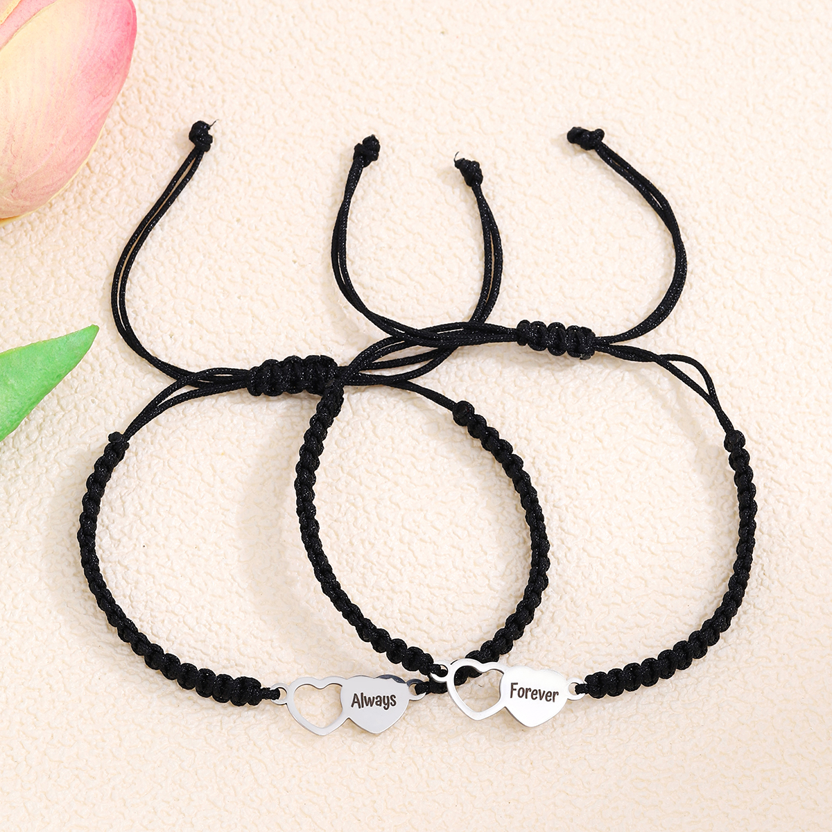 Casual Simple Style Letter Heart Shape Alloy Rope Braid Hollow Out Couple Bracelets display picture 5