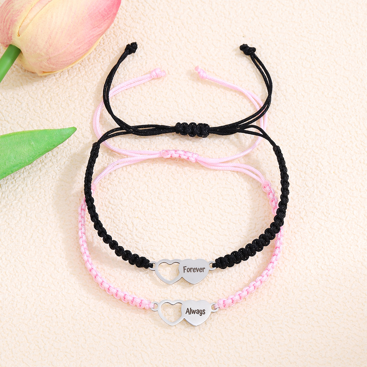 Casual Simple Style Letter Heart Shape Alloy Rope Braid Hollow Out Couple Bracelets display picture 8