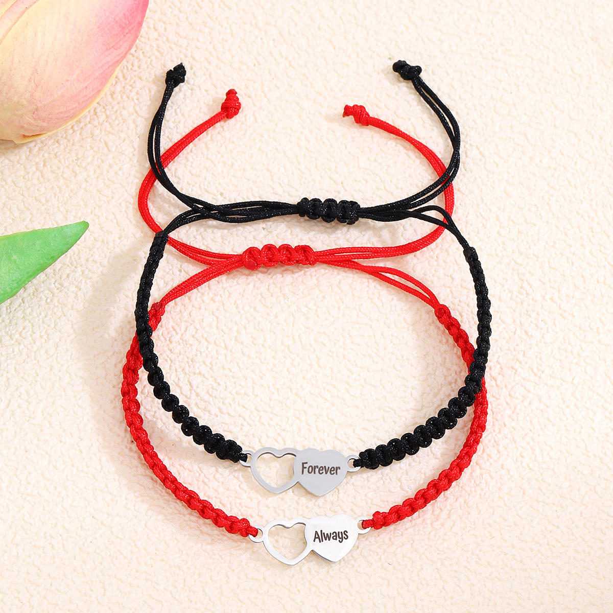 Casual Simple Style Letter Heart Shape Alloy Rope Braid Hollow Out Couple Bracelets display picture 9