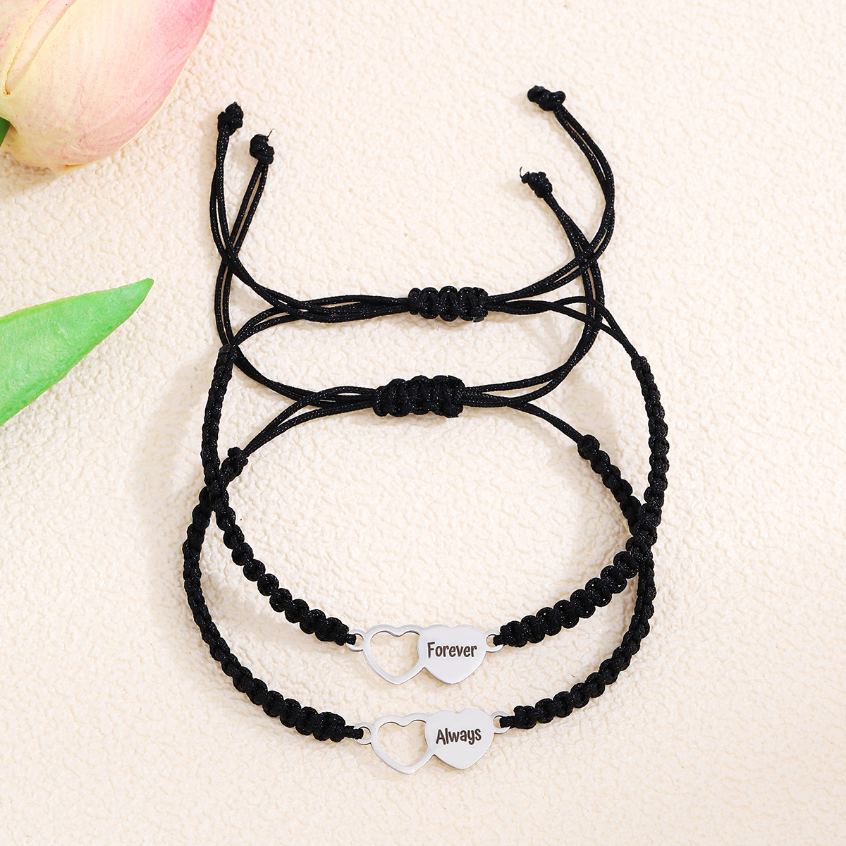 Casual Simple Style Letter Heart Shape Alloy Rope Braid Hollow Out Couple Bracelets display picture 2