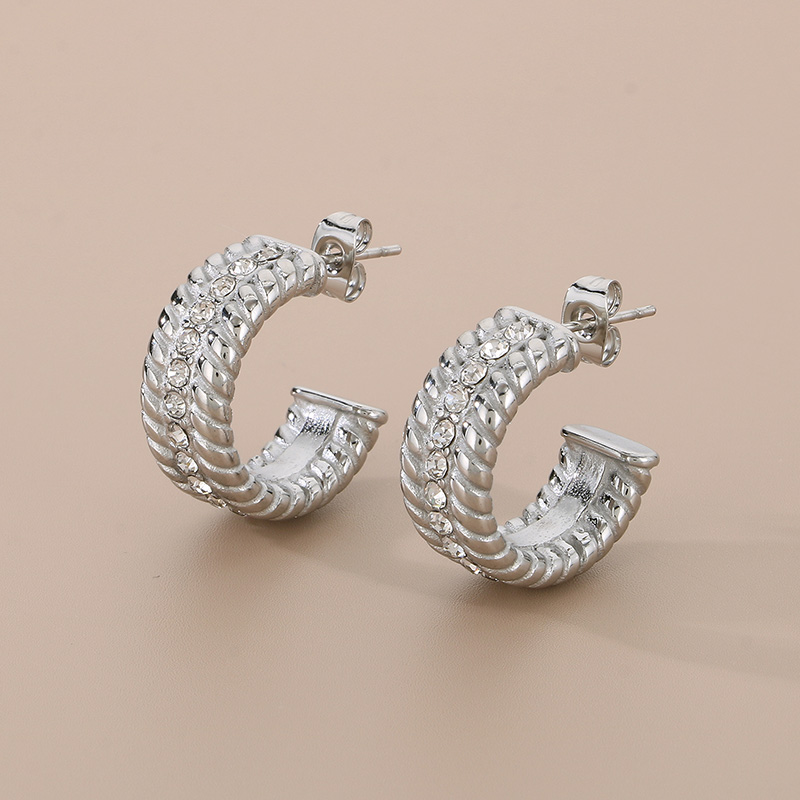 1 Pair Simple Style C Shape Solid Color Inlay 304 Stainless Steel Zircon 18K Gold Plated Earrings display picture 8