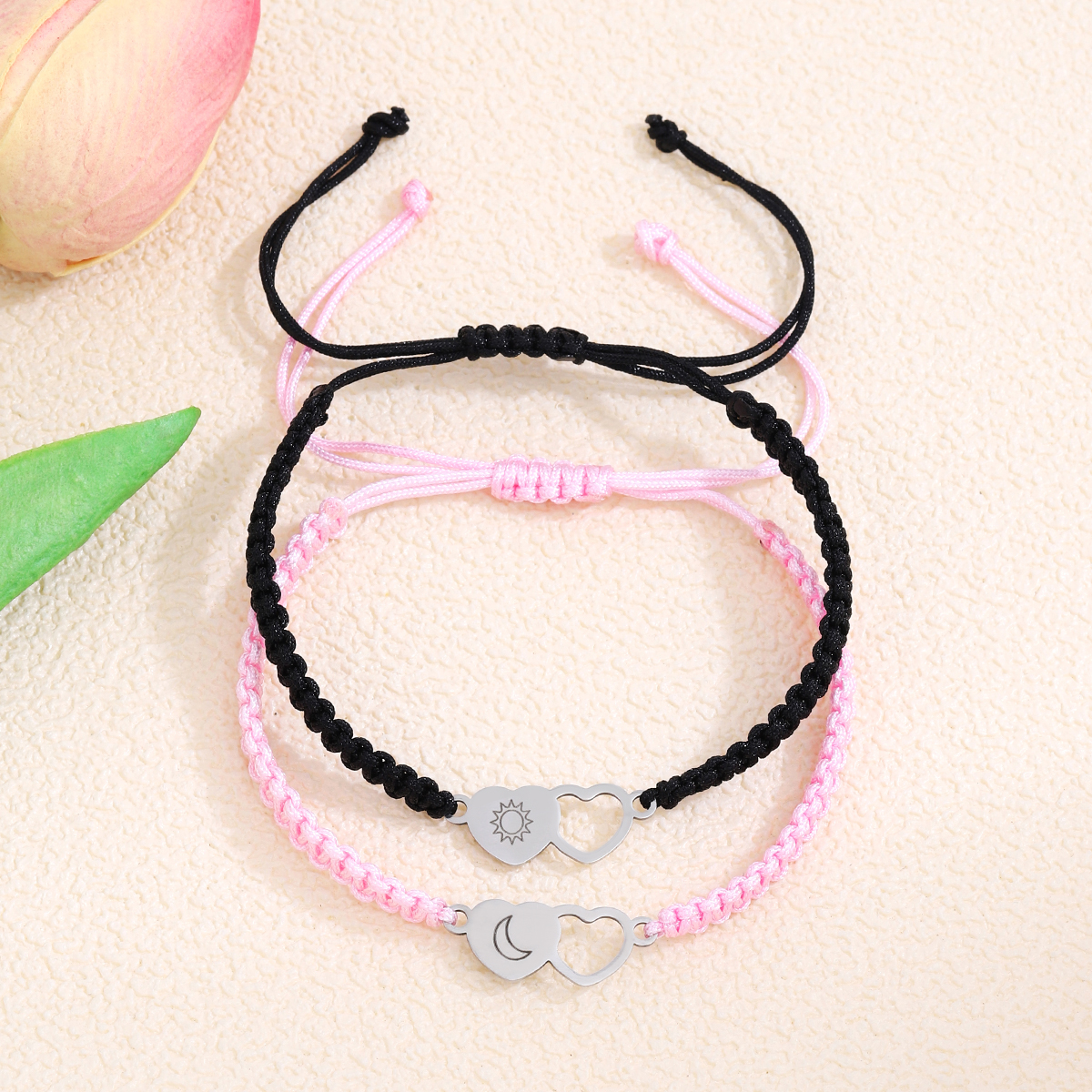 Simple Style Sun Moon Heart Shape Alloy Rope Hollow Out Couple Bracelets display picture 7